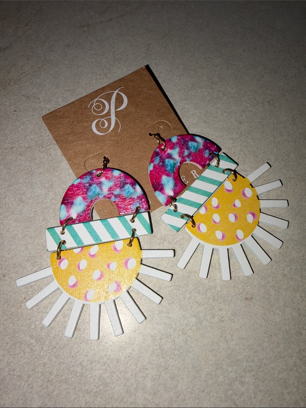 Plunder Multicolor Sunburst Statement Earrings — Pink, Teal & Yellow